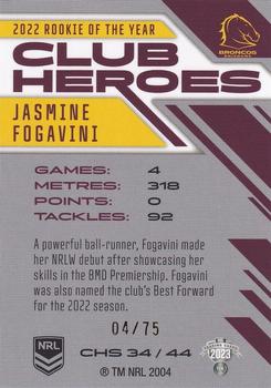 2023 NRL Traders Titanium - Club Heroes Silver #CHS34 Jasmine Fogavini Back